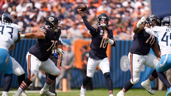 Bears QB Caleb Williams throws a pass vs. the Tennessee Titans at Soldier Field in Chicago. (Andrew Nelles/USA TODAY NETWORK via Imagn Images)