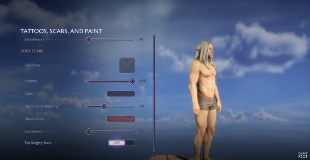 Top surgery scar option for avatars on Dragon Age game