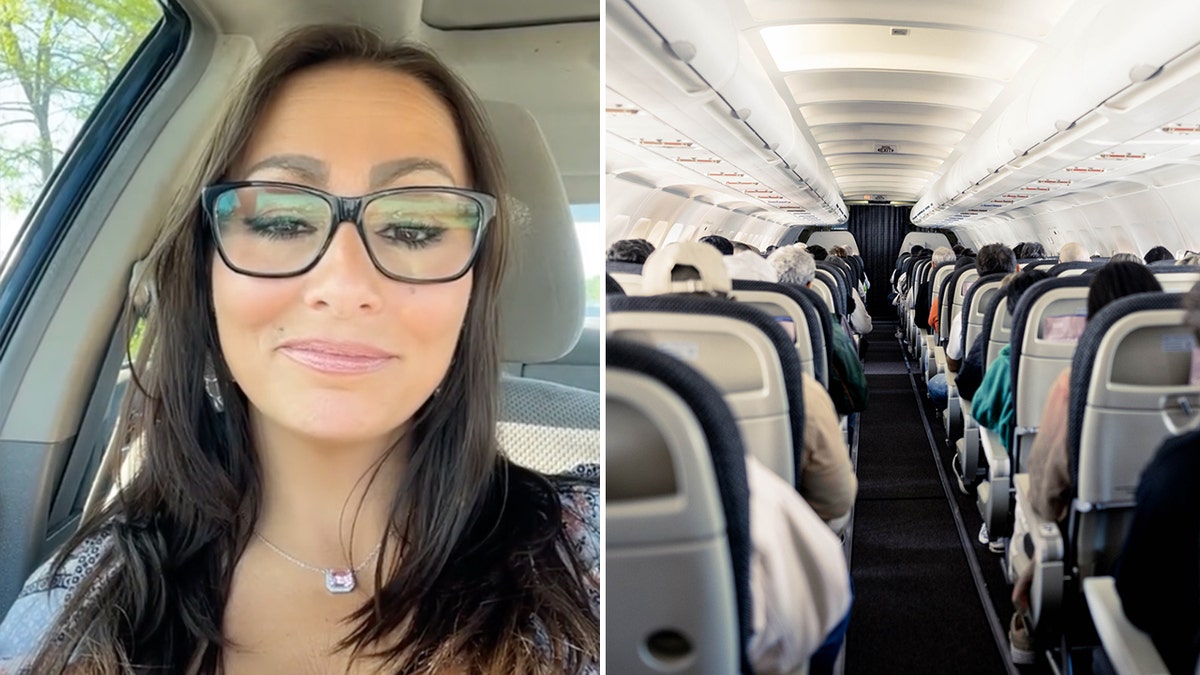 TikTok user from Indiana and full airplane cabin