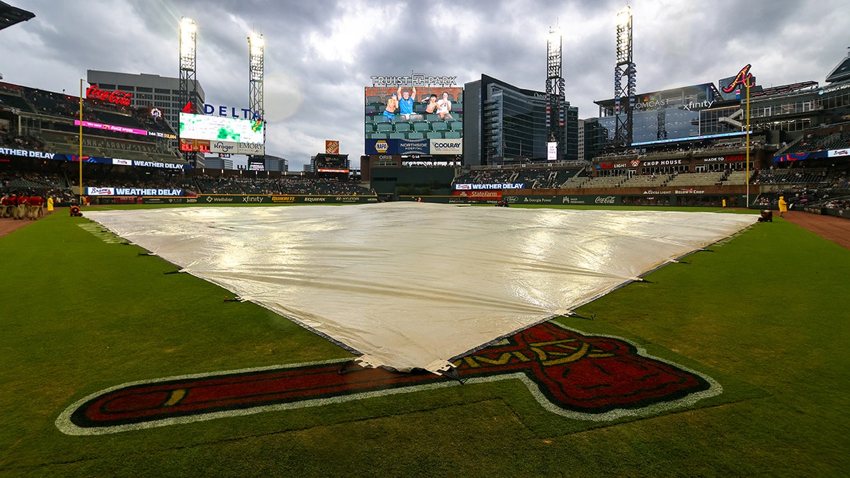 Braves field with tarp