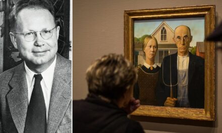 ‘American Gothic’, famous piece by artist Grant Wood, is displayed to visitors at the Art Institute of Chicago