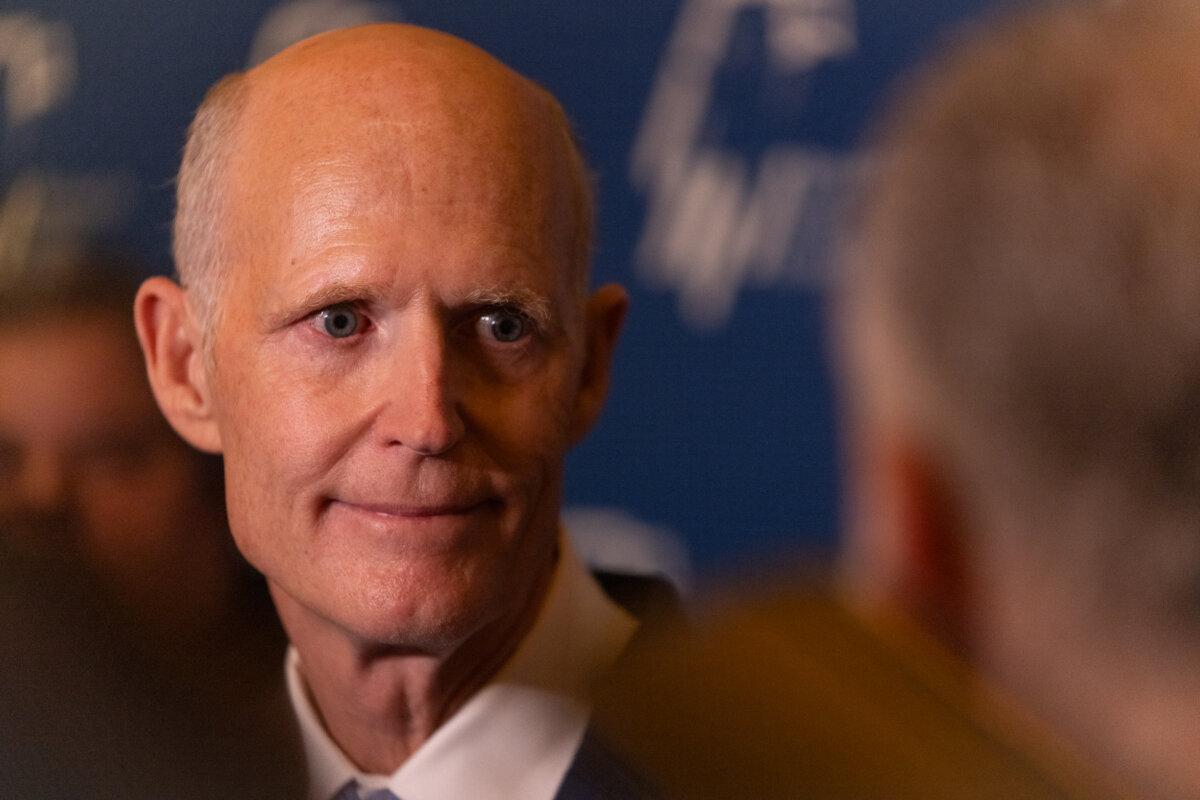 Rep. Rick Scott (R-FL) speaks with the Republican Jewish Coalition in Las Vegas on Sept. 4, 2024. (John Fredricks/The Epoch Times)