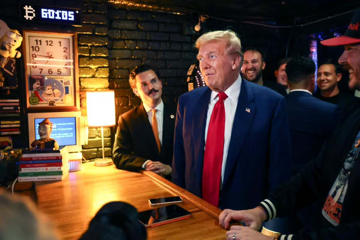 Republican presidential nominee, former U.S. President Donald Trump visits a cryptocurrency-themed bar called Pubkey in the West Village on Sept. 18, 2024 in New York City. (Spencer Platt/Getty Images)