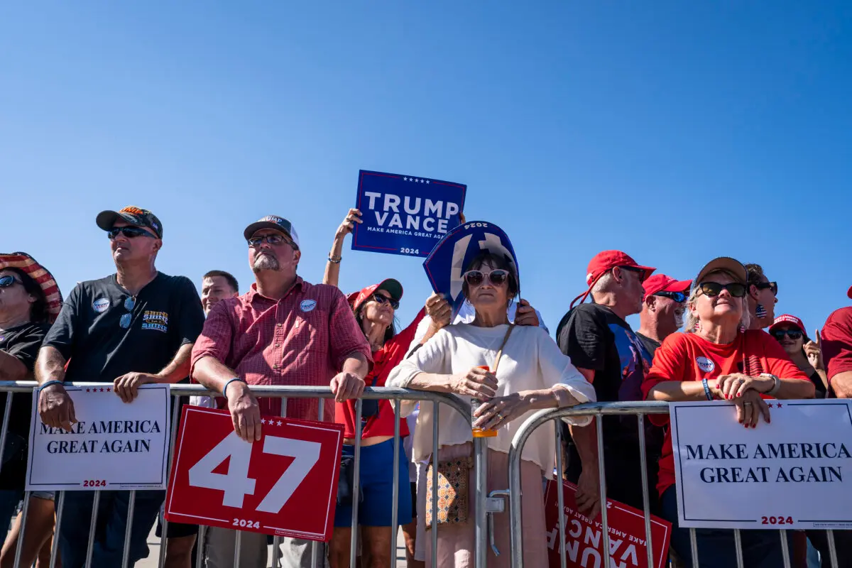 People attend Republican presidential nominee former President Donald J. Trump’s rally at Aero Center Wilmington in Wilmington, N.C., on Sept. 21, 2024. (Madalina Vasiliu/The Epoch Times)