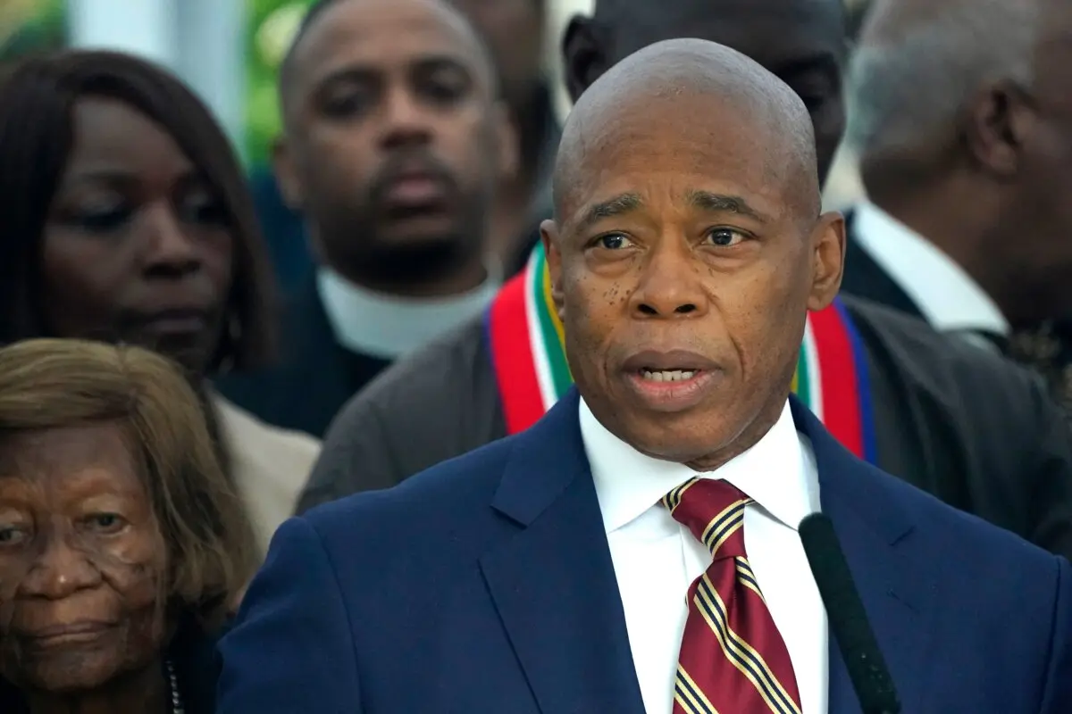 New York City Mayor Eric Adams speaks to the press outside Gracie Mansion, the official residence of the mayor of New York City, on Sept. 26, 2024. (Timothy A. Clary/AFP via Getty Images)