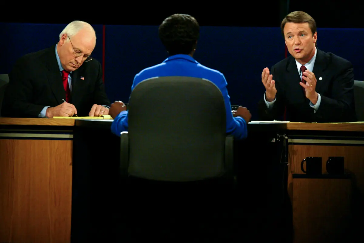 Vice President Dick Cheney and Democratic vice presidential candidate John Edwards debate at Case Western Reserve University in Cleveland, Ohio, on Oct. 5, 2004. (Alex Wong/Getty Images)