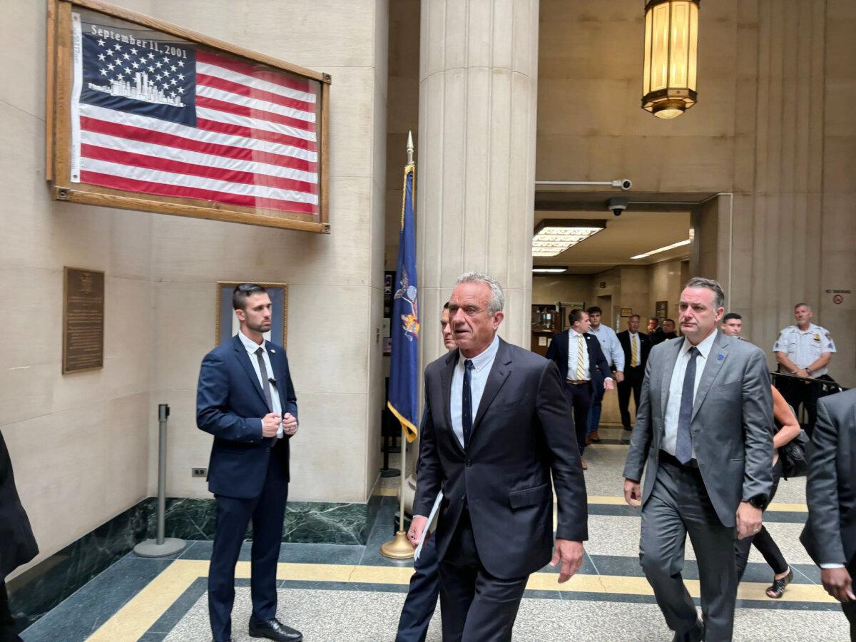 Independent presidential candidate Robert F. Kennedy Jr. appears to testify at a ballot access hearing in Mineola, N.Y. (Jeff Louderback/Epoch Times)