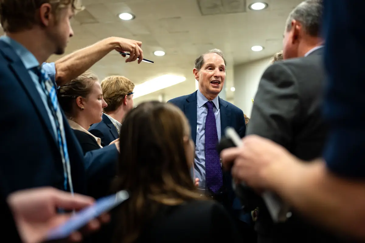 Sen. Ron Wyden (D-Ore.) speaks with reporters at the Capitol on July 30, 2024 in Washington, DC. (Kent Nishimura/Getty Images)