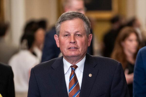 Sen. Steve Daines (R-Mont.) speaks during the weekly Senate presser in the U.S. Capitol, on July 9, 2024. (Madalina Vasiliu/The Epoch Times)