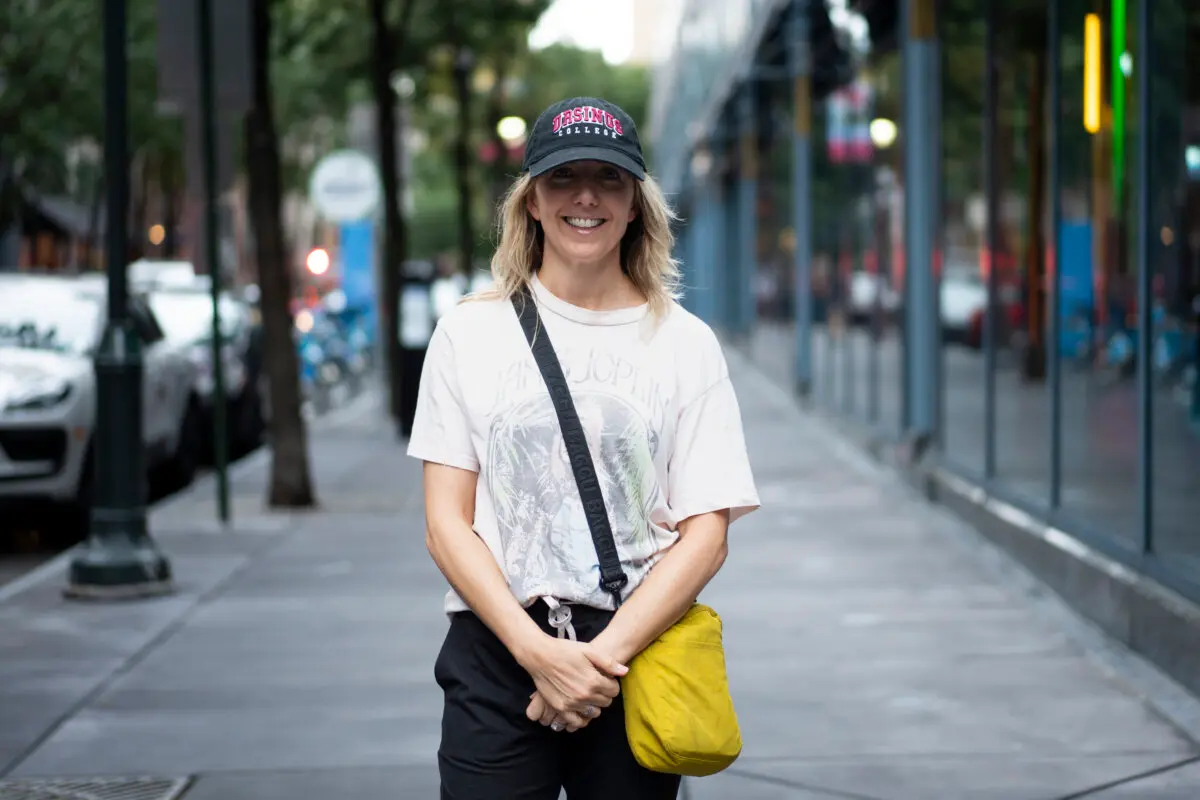 Cyndi McGuinn, a Whole Foods employee, in Philadelphia on Sept. 7. (Madalina Vasiliu/The Epoch Times)