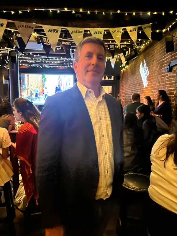 Dan Willis attends the presidential debate watch party at the Ulysses Bar and Restaurant in New York City on Sept. 10, 2024. (Juliette Fairley/The Epoch Times)