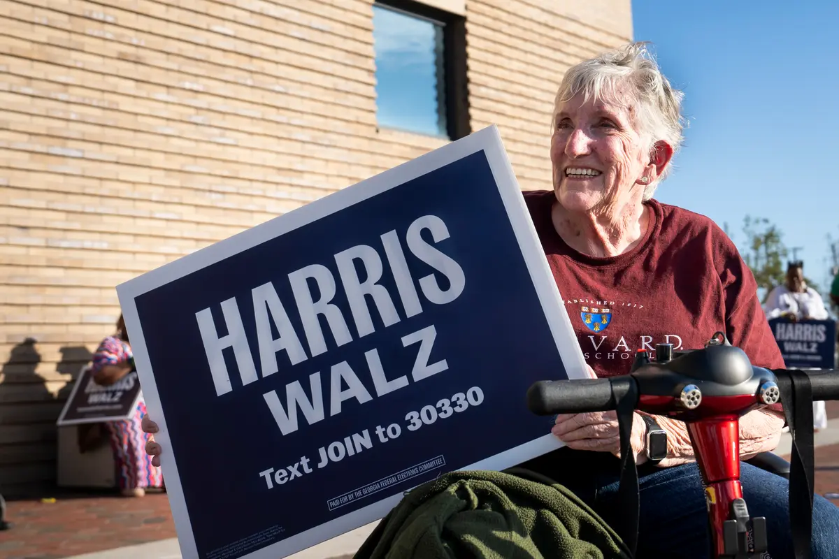 Lorene Mies after attending Democratic Party presidential nominee Vice President Kamala Harris's speech at Enmarket Arena in Savannah, Ga., on Aug. 29, 2024. (Madalina Vasiliu/The Epoch Times)