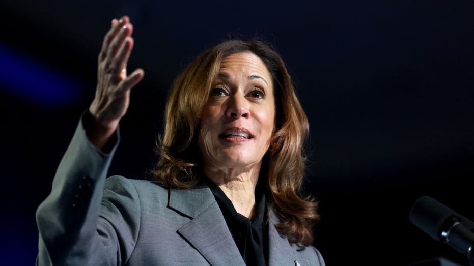 Kamala Harris speaking at a campaign event