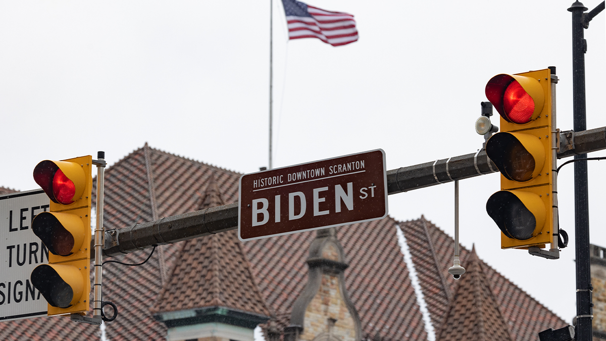 A 'Biden Street' sign seen in Scranton, Pa.