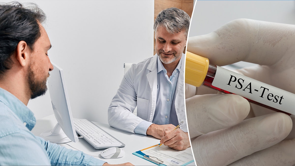 Patient talking to doctor, and a PSA test