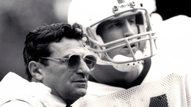 Penn State Nittany Lions quarterback Todd Blackledge with head coach Joe Paterno at Beaver Stadium in 1981. 