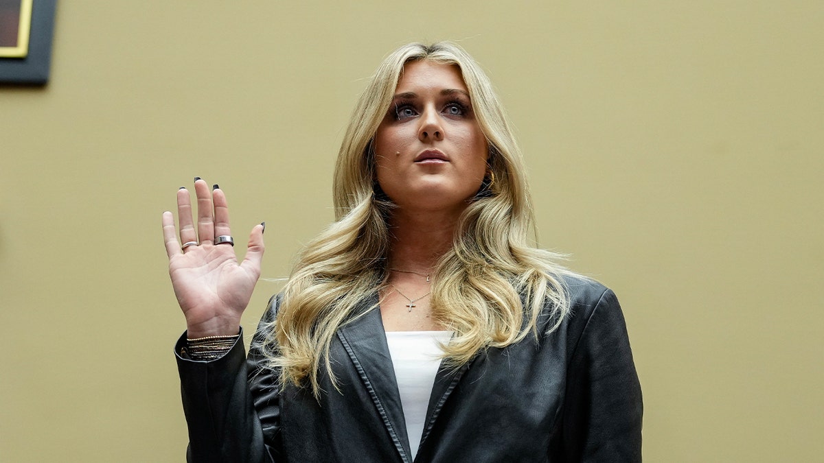 Riley Gaines attends a House Oversight subcommittee hearing on Dec. 5, 2023.