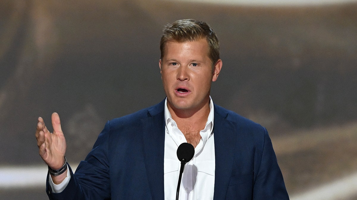 Montana Senate candidate Tim Sheehy speaks during the second day of the 2024 Republican National Convention at the Fiserv Forum in Milwaukee on July 16, 2024.