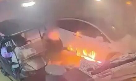 Electric Time Bomb: Tesla Bursts into Flames Inside Garage Flooded by Hurricane Helene