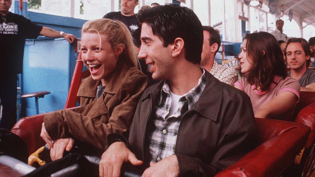 Gwyneth Paltrow and David Schwimmer ride a rollercoaster in the film 