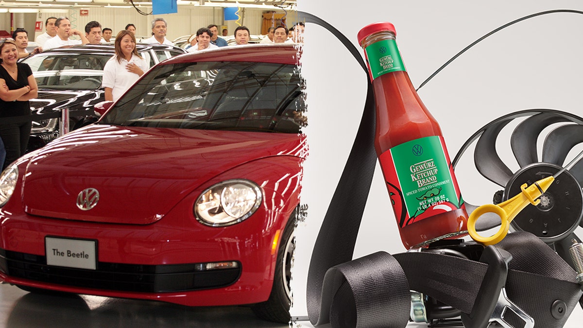 Volkswagen beetle with a split into its ketchup