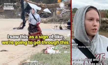 This lass was walking through the hurricane damage in her town and rescued an American flag among the rubble: “We’re going to get through this” 🇺🇸