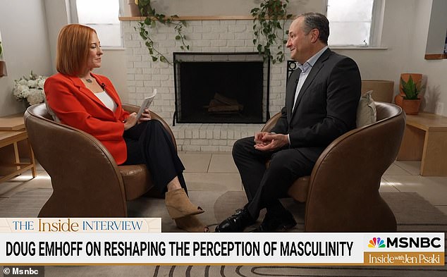 Emhoff recently sat down for a fawning interview with Jen Psaki during which the former White House Press Secretary told the Second Gentleman that he had 'reshaped the perception of masculinity'