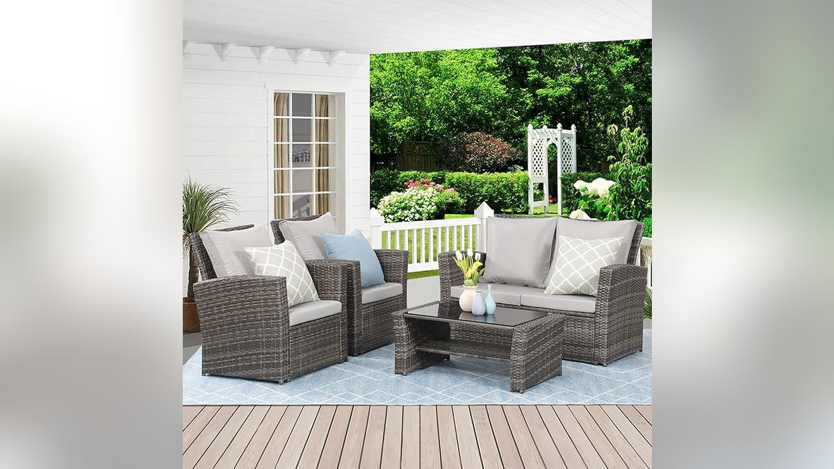 Relax in style with this outdoor patio set. 