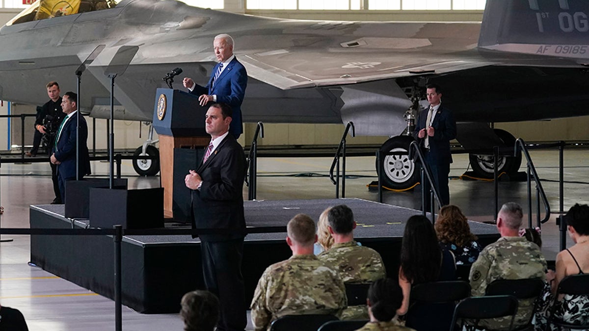 President Biden speaks at Joint Base Langley-Eustis in Hampton, Virginia, the site of two weeks of unidentified drone incursions.