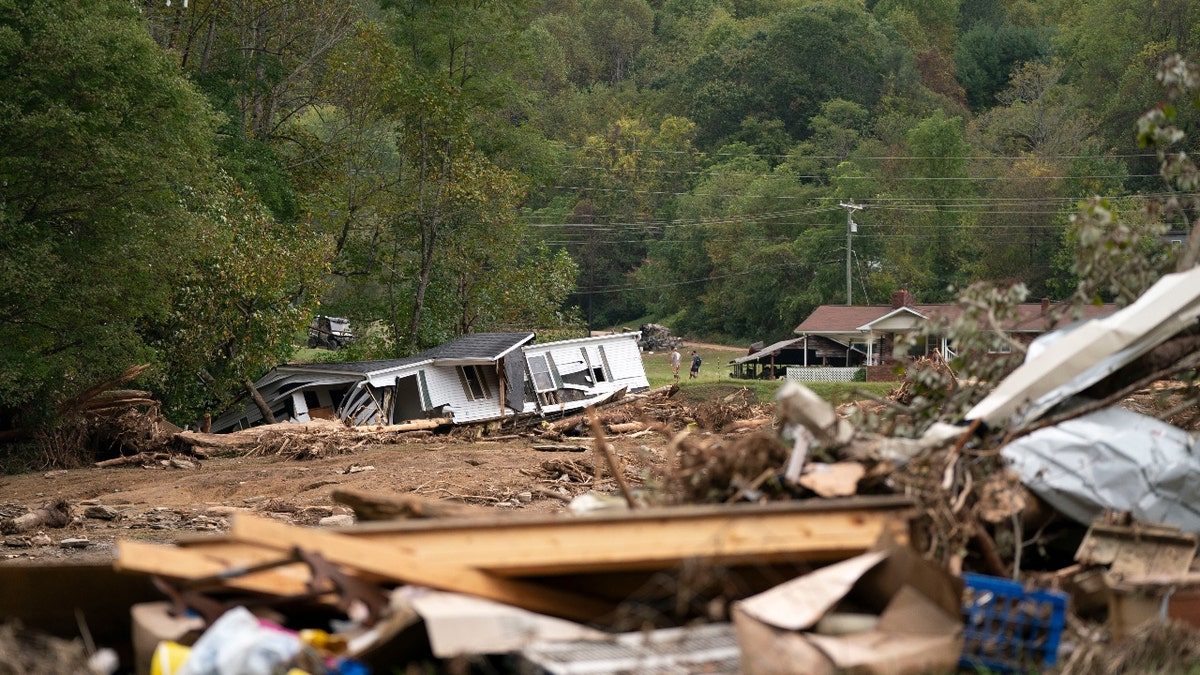 A destroyed home in the aftermath of Hurricane Helene on September 30, 2024 near Fairview, North Carolina.