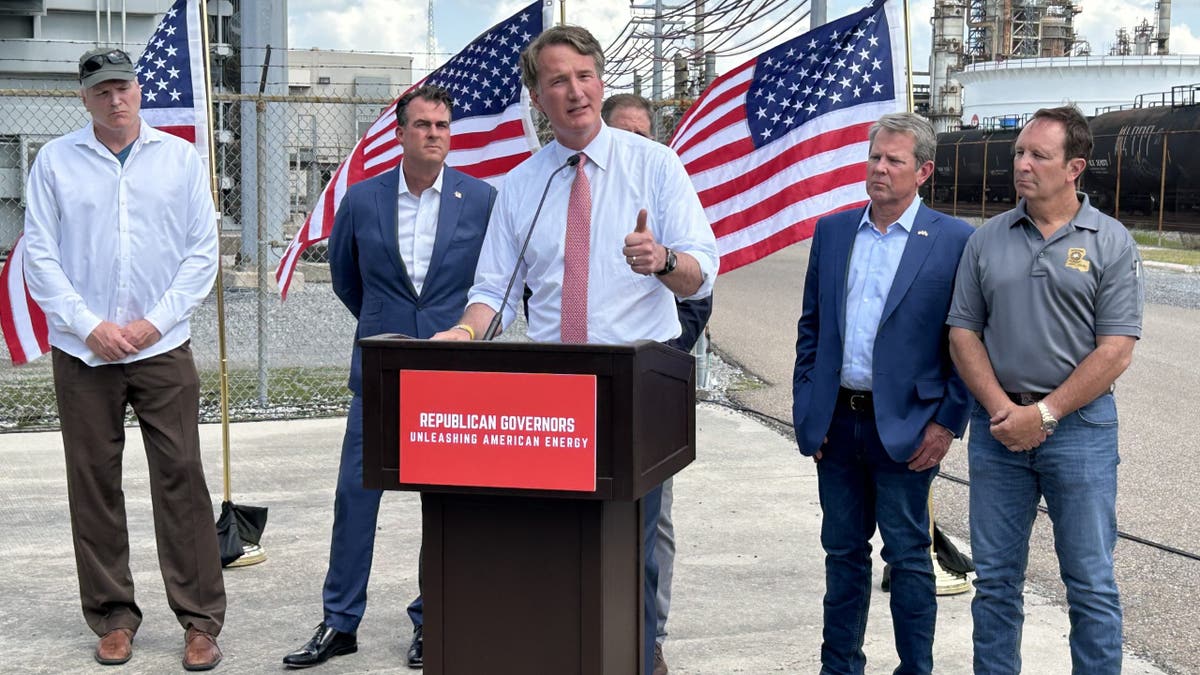 Virginia Gov. Glenn Youngkin holding press conference outdoors