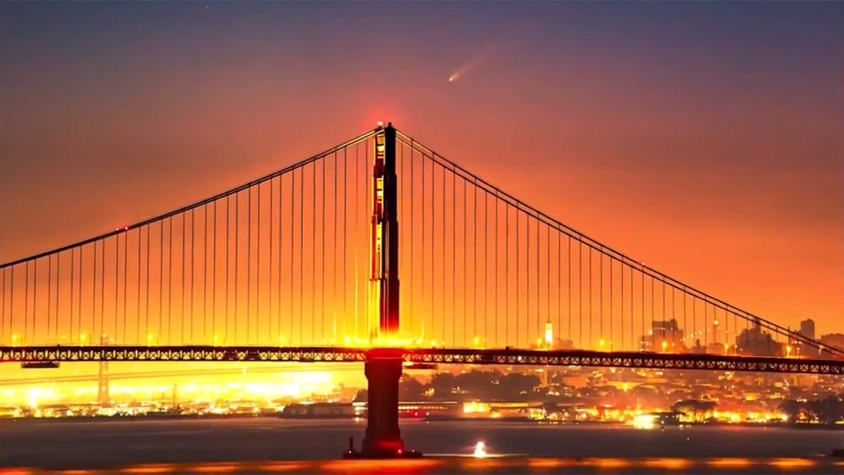 comet crossing over Golden Gate Bridge in San Francisco