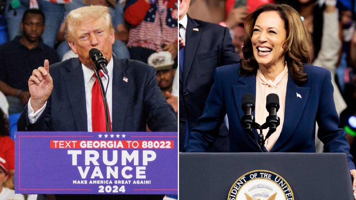 Split photo of Trump and Harris.