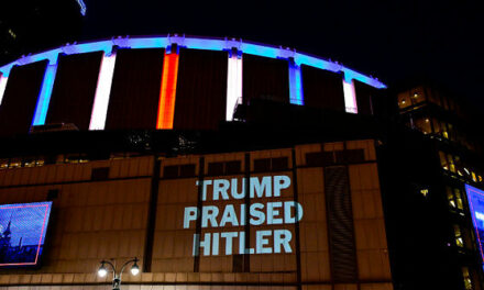 DNC Projects ‘Trump Praised Hitler’ Outside Rally at Madison Square Garden