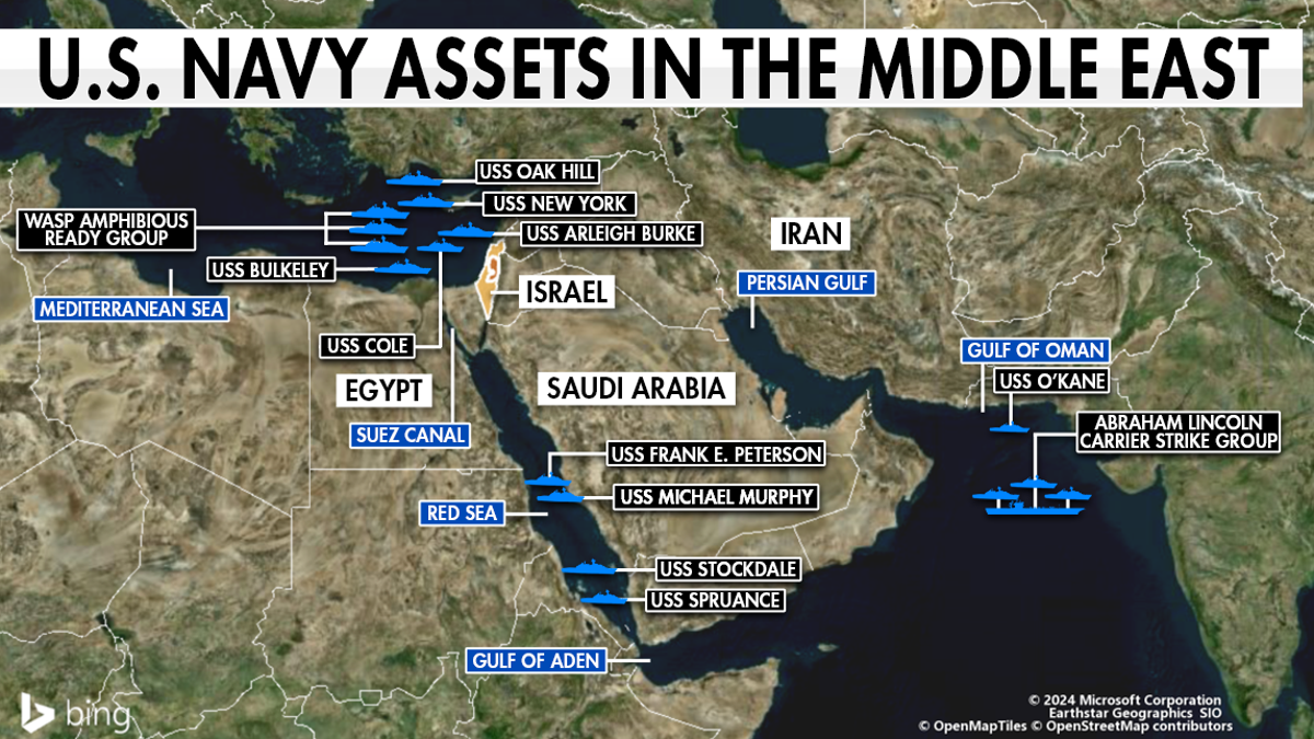 map showing positions of U.S. Navy assets in the Middle East