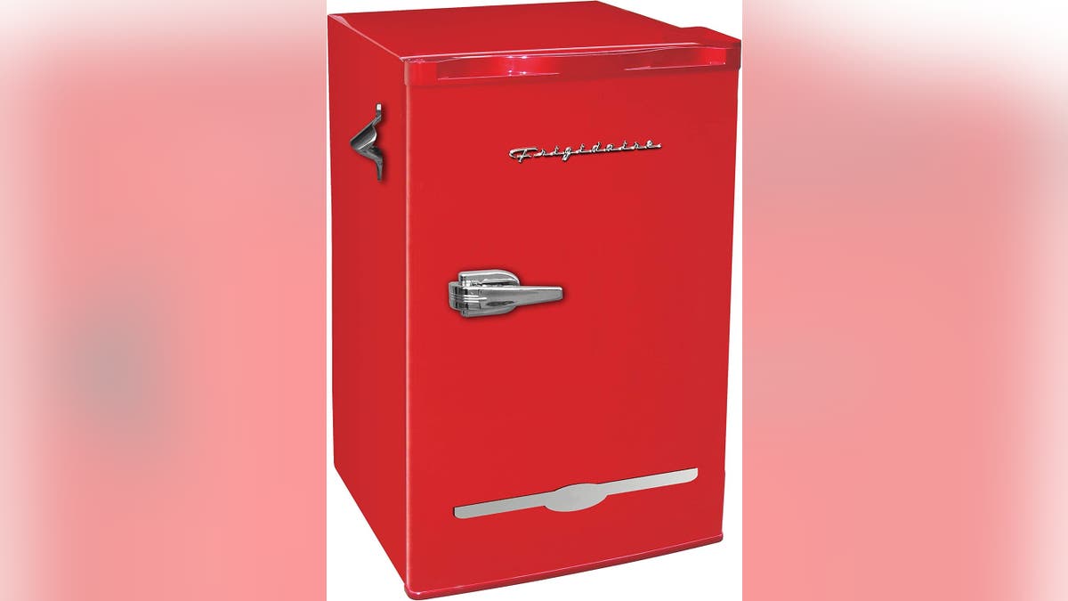 You will love the retro-look of this small fridge.