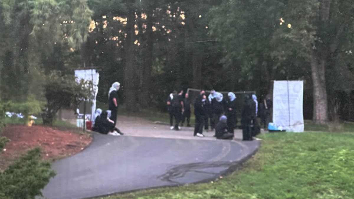 Anti-Israel protesters outside the home of Rep. Landsman.