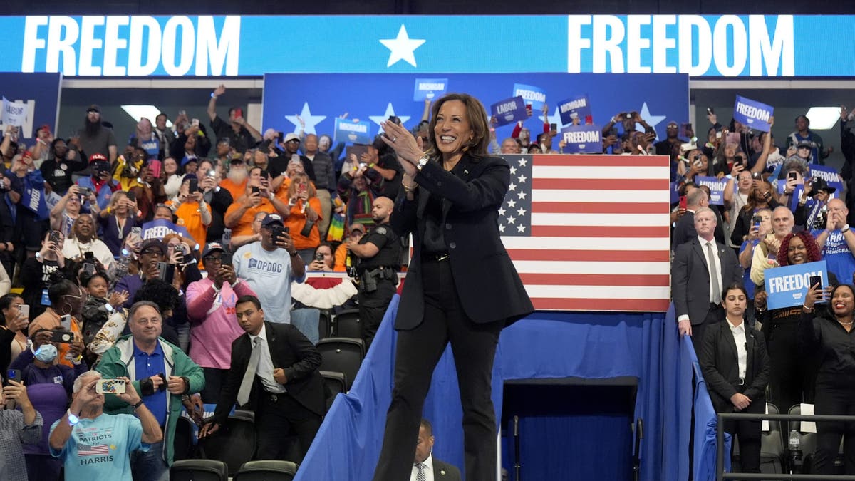 Kamala Harris closeup shot from Michigan rally