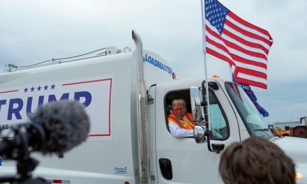 Trump hits Wisconsin in garbage truck ‘in honor of Kamala and Joe Biden’