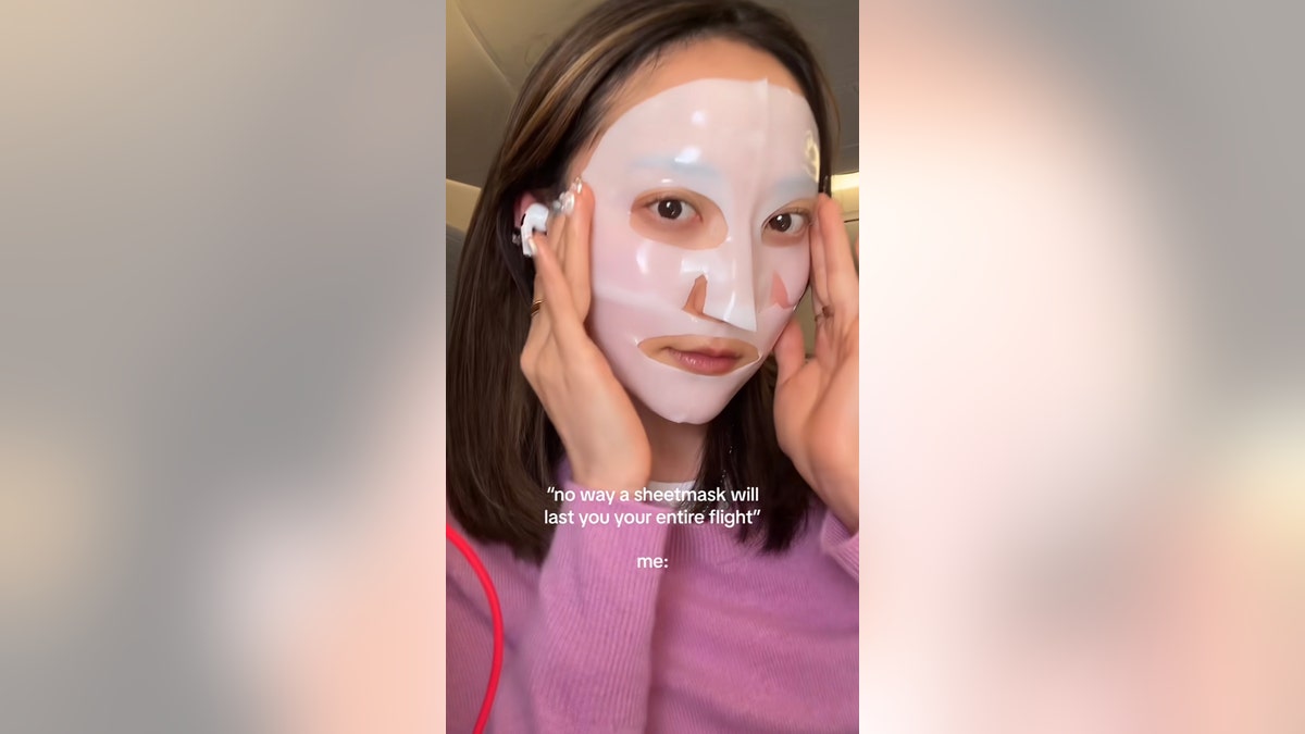 ava lee using sheet mask on flight