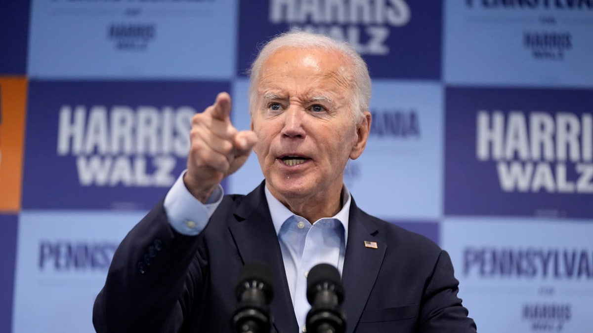 President Biden speaks at an election campaign event in Pittsburgh on Saturday, Oct. 26, 2024.