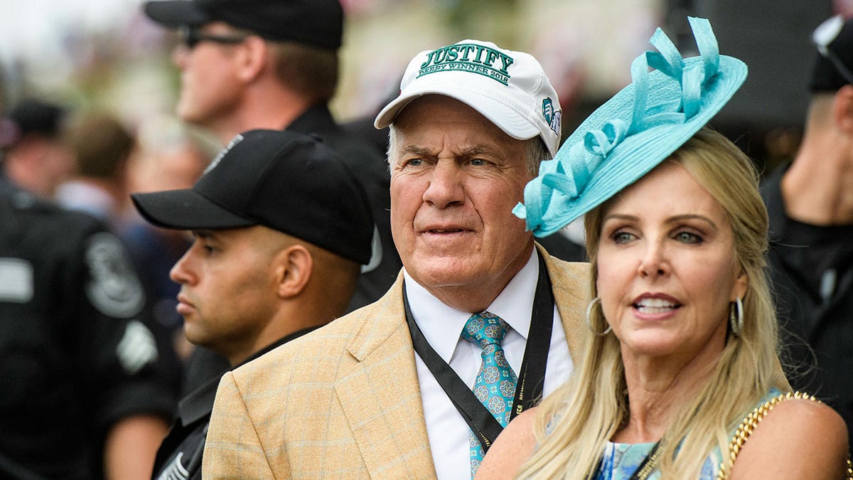 Bill Belichick and Linda Holliday attend the Belmont Stakes 