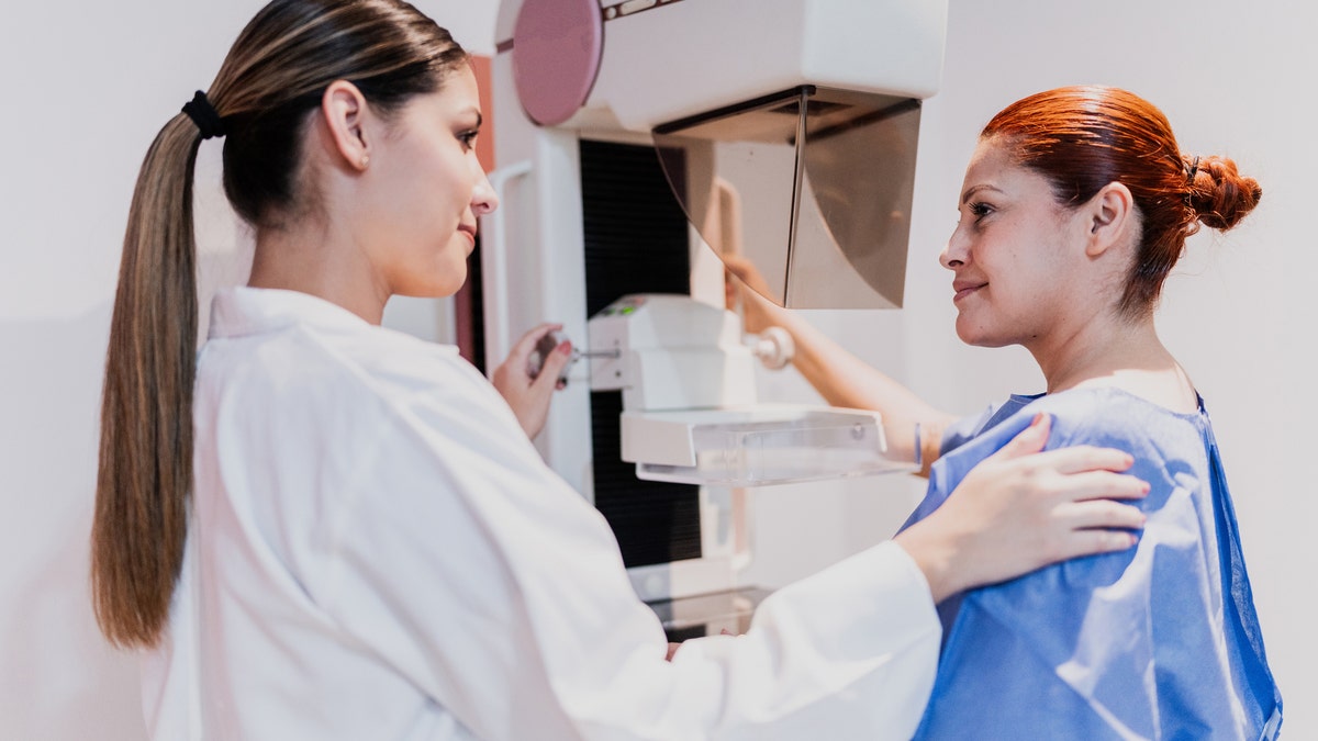 Woman getting a mammogram