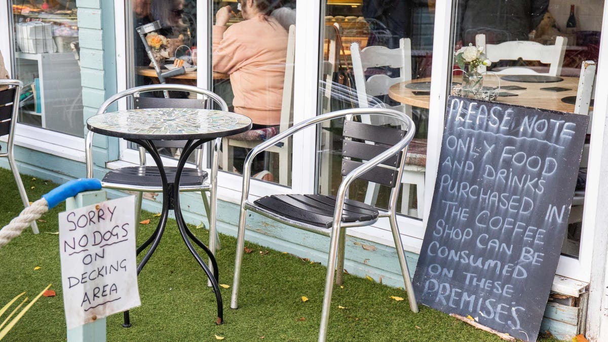 signs posted at a cafe in the UK