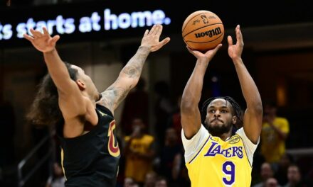 Lakers’ Bronny James scores 1st career NBA points in Cleveland