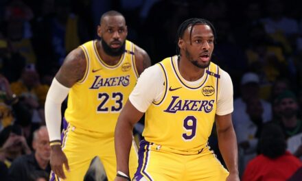 Mic’d up LeBron James gives advice to son Bronny on bench before historic NBA debut