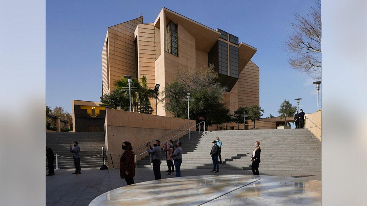 Memorial service outside the Catholic Cathedral of Our Lady of Angels in Los Angeles