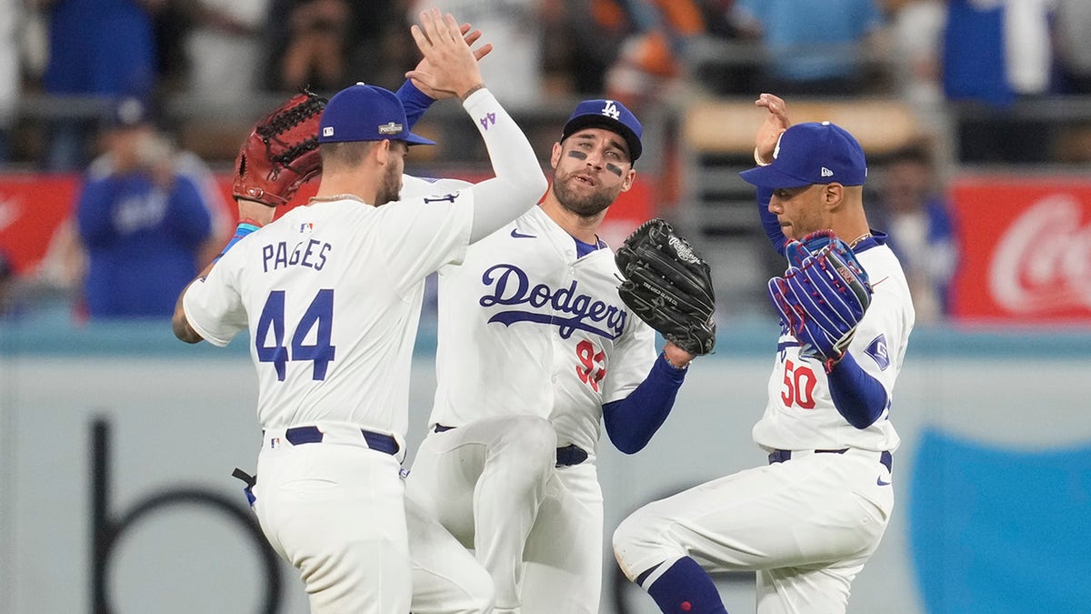 Dodgers players celebrate