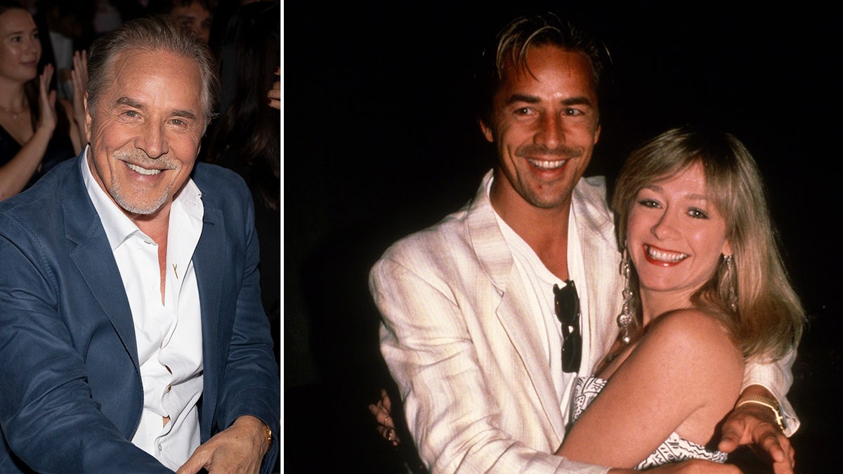 side by side photos of Don Johnson in the present and Don Johnson with Patti D'Arbanville