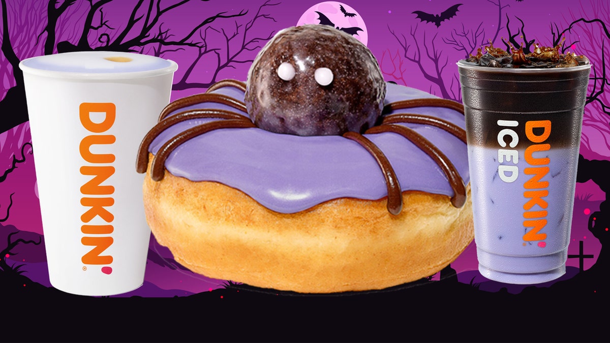 Halloween offerings include the new Dunkin' macchiatos and a specialty spider doughnut.